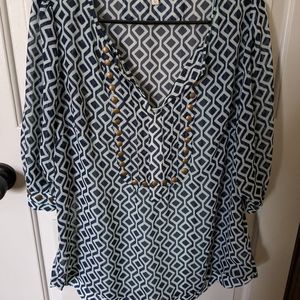 📦Bundle for$5! 41Hawthorn navy mint sheer patt blouse w camisole lining sz L